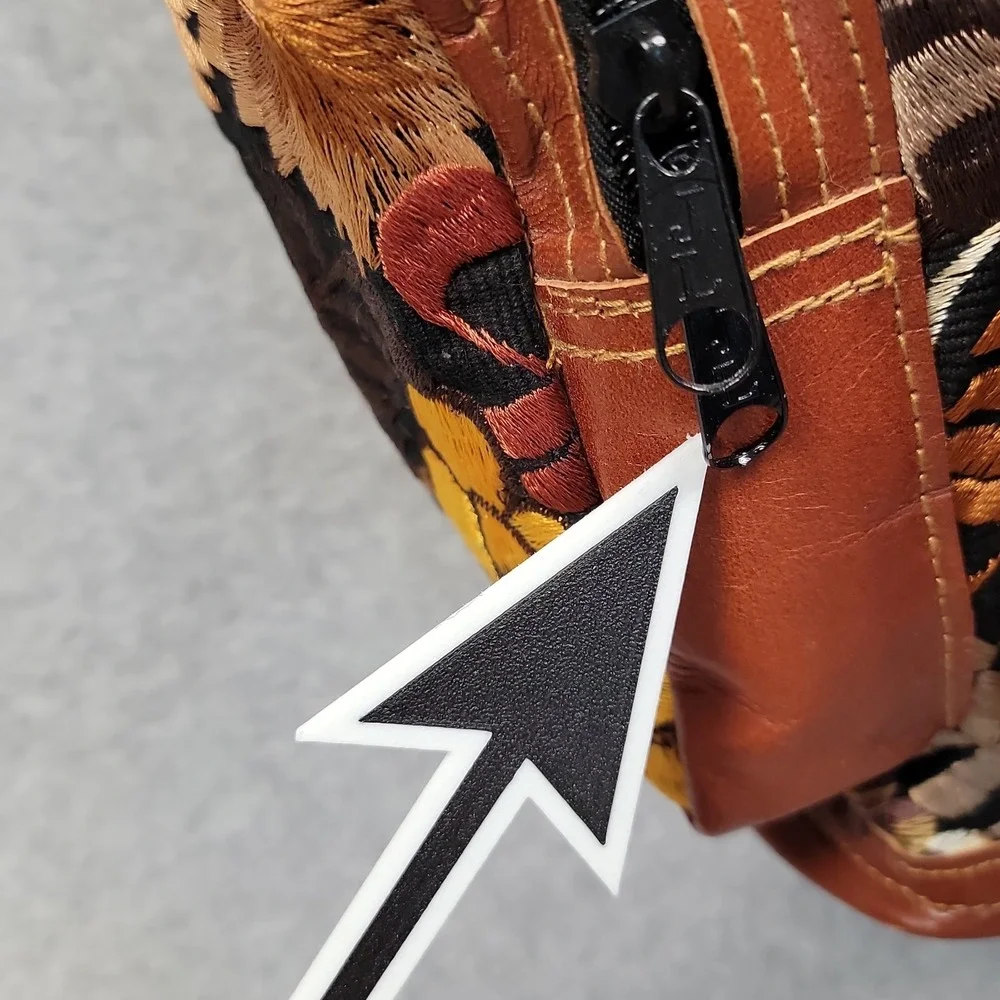 Handmade Guatemalan Leather and Embroidery Cotton Boho Backpack Artisan Floral